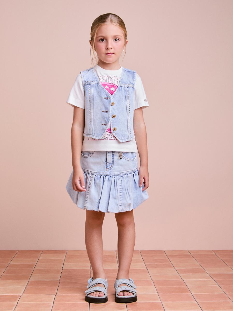 Colete Jeans Bota com Strass Aplicado Anime