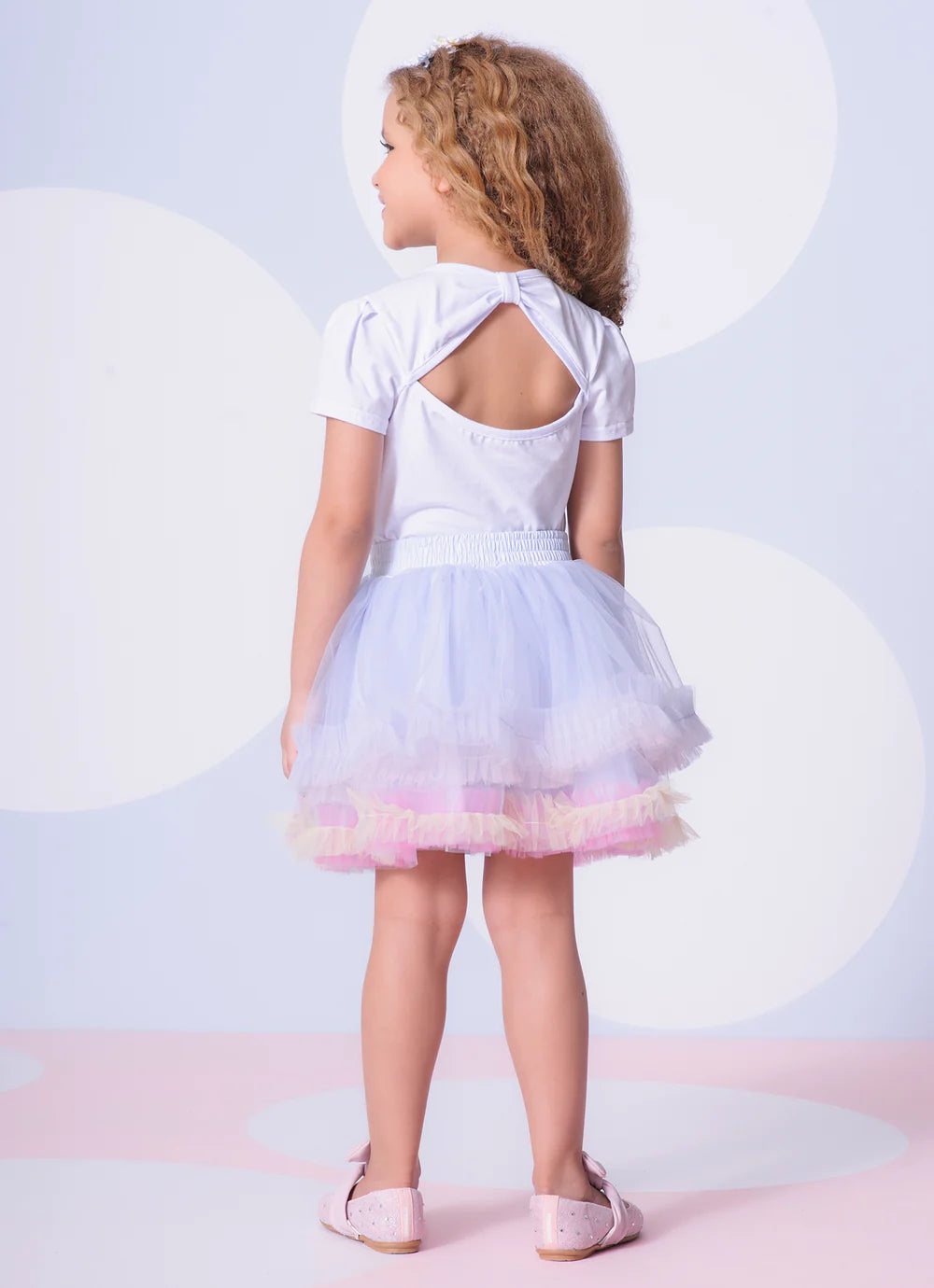 Saia Short Tule Babado Frufru Multicolor Pituchinhus