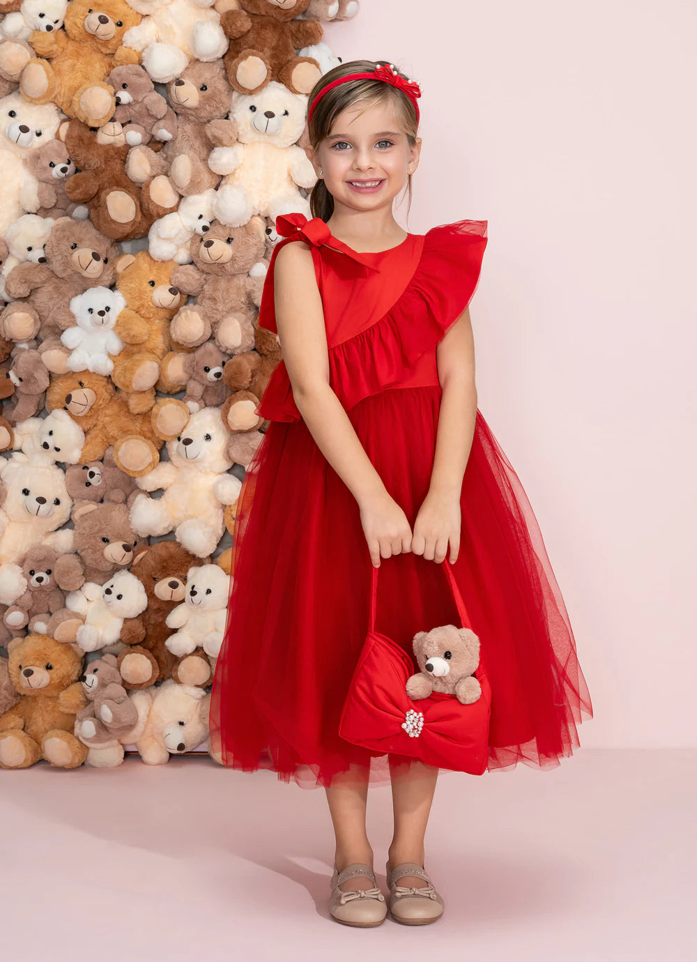 Vestido Tricoline Babado Tule Natal Pituchinhus