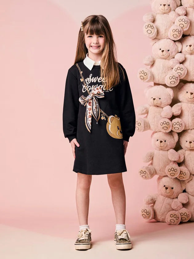 Vestido Manga Longa Lenco Animal Print Preto Momi