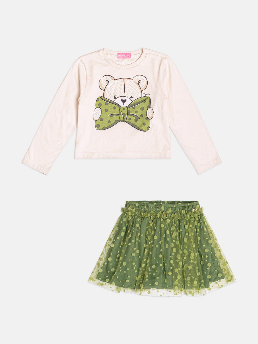 Conjunto Blusa Manga Longa e Saia Bege Vanilla Momi