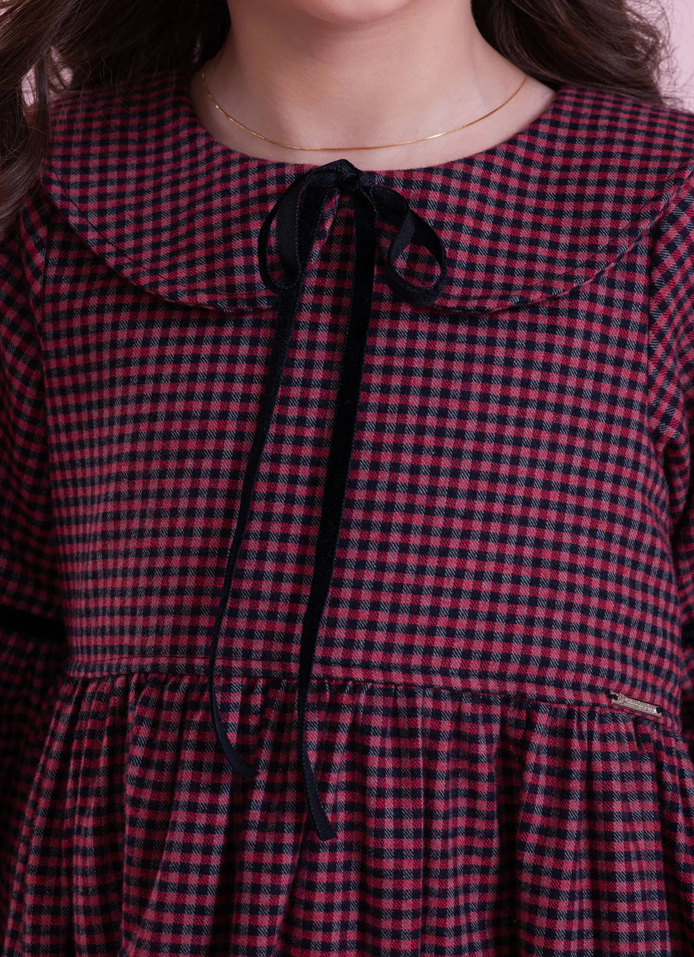 Vestido Xadrez Golinha Laços Veludo Vermelho Pituchinhus