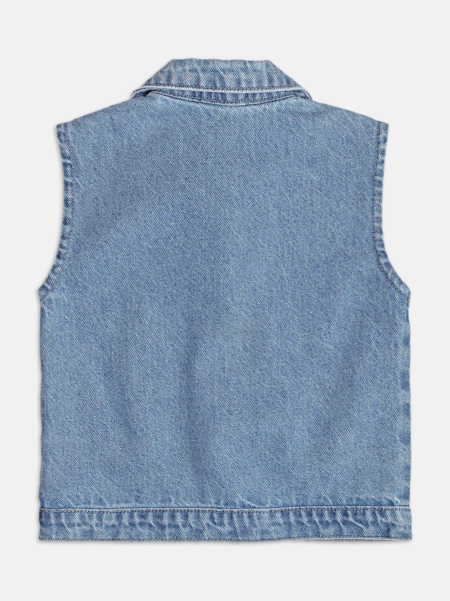 Colete Jeans Corações e Strass Momi