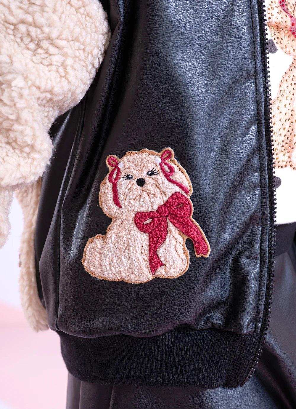 Jaqueta Courino E Pele Carneirinho Patches Preto Pituchinhus