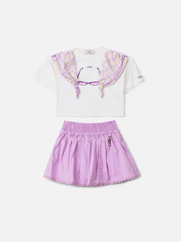 Conjunto Lilás de Tecido com Lenço Floral Anime