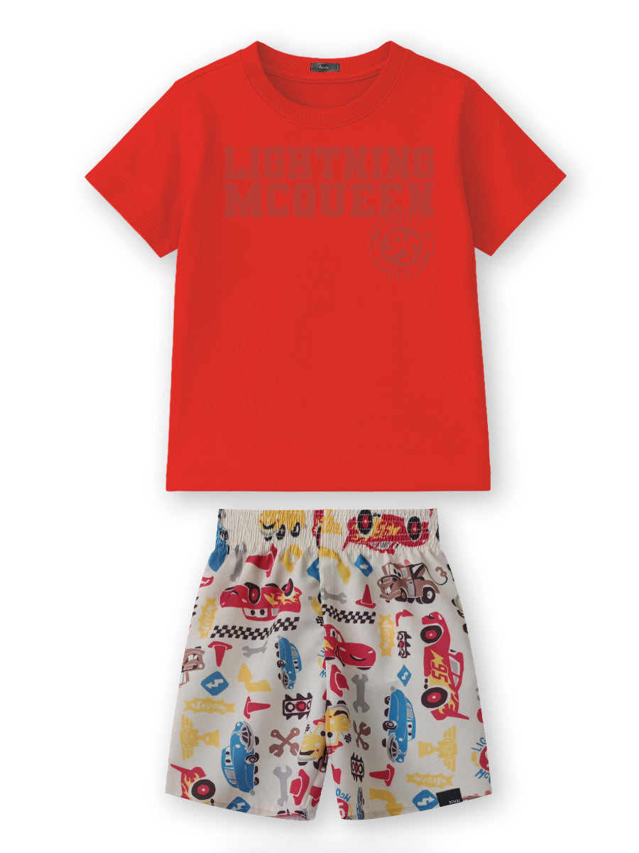 Conjunto T-Shirt e Bermuda Vermelho Carros Bimbi