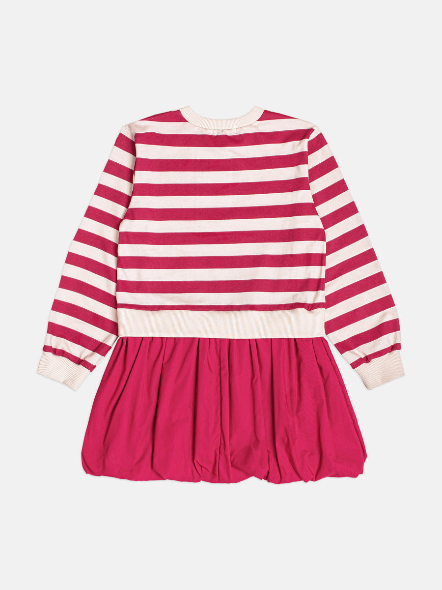 Vestido Manga Longa Listrado Balone Cranberry Momi