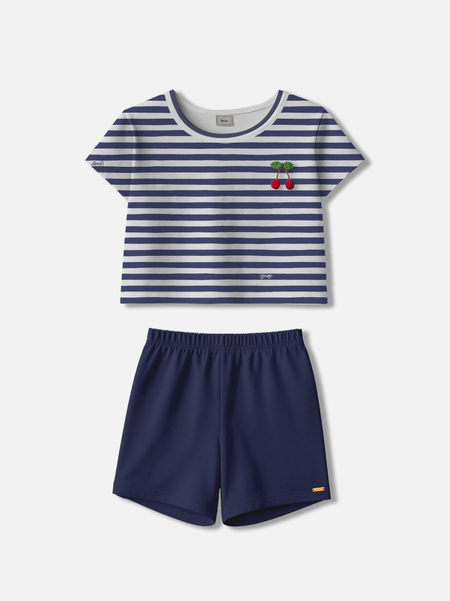 Conjunto Blusa e Shorts Listrado Azul Marinho Bimbi
