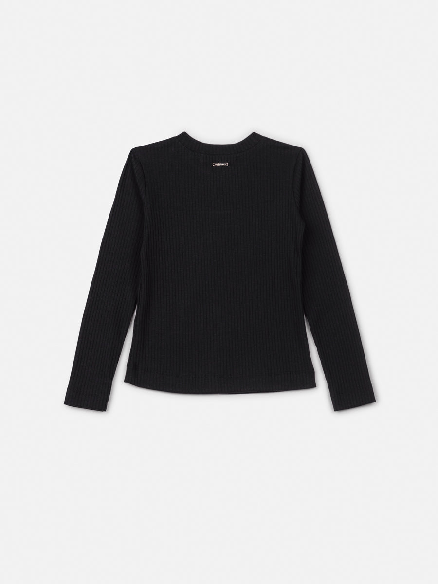 Blusa Manga Longa Essentials Canelada Preto - BambolePetit