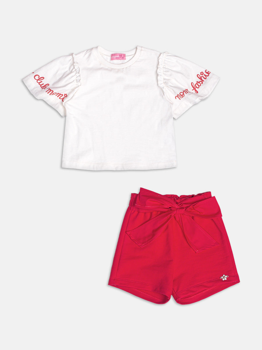 Conjunto Blusa e Shorts Vermelho Laço Momi