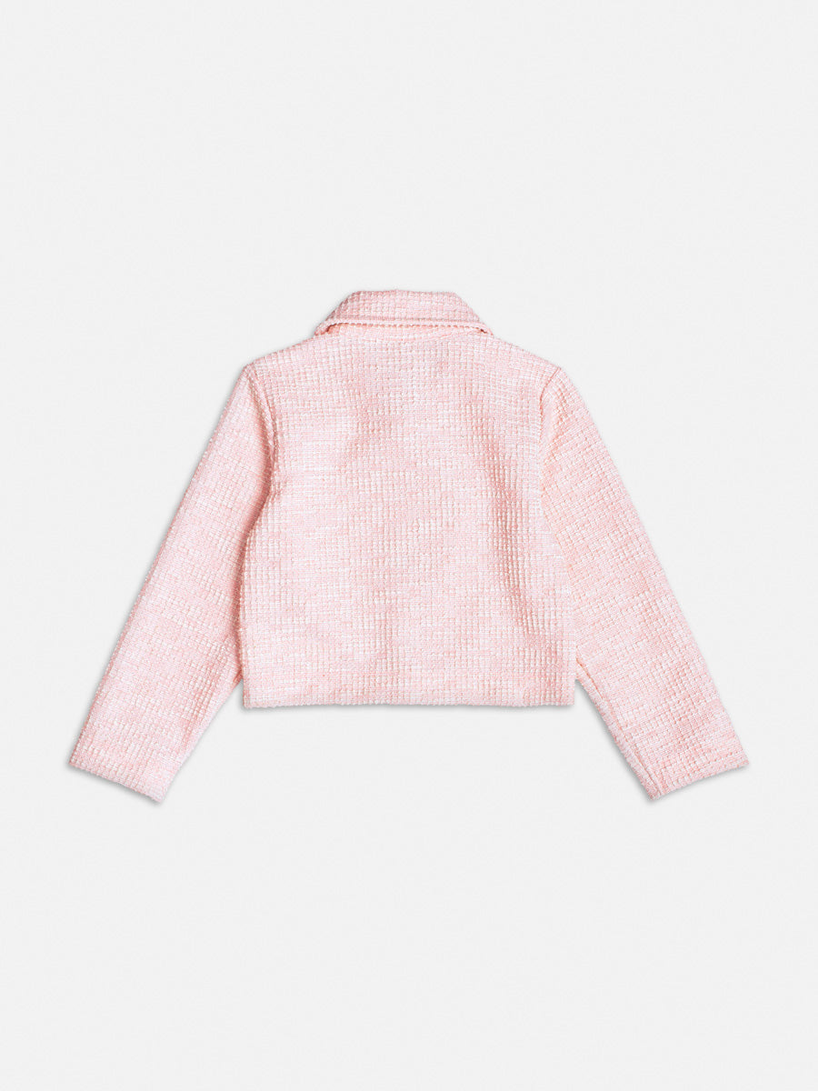 Casaco De Tweed Com Brilho Rosa - BambolePetit