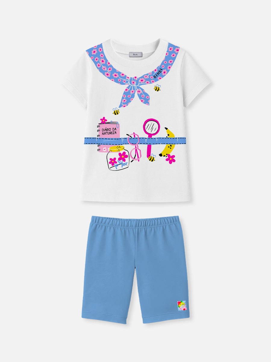Conjunto Blusa e Bermuda Laço Azul Bimbi