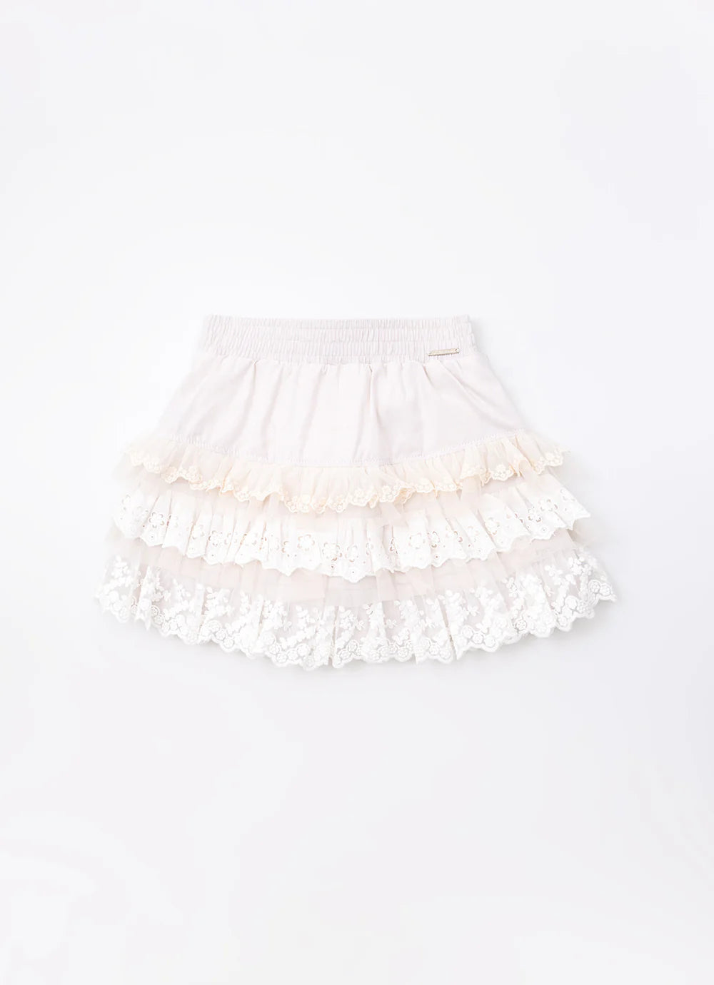 Saia Short Algodão Mix Babados Bege