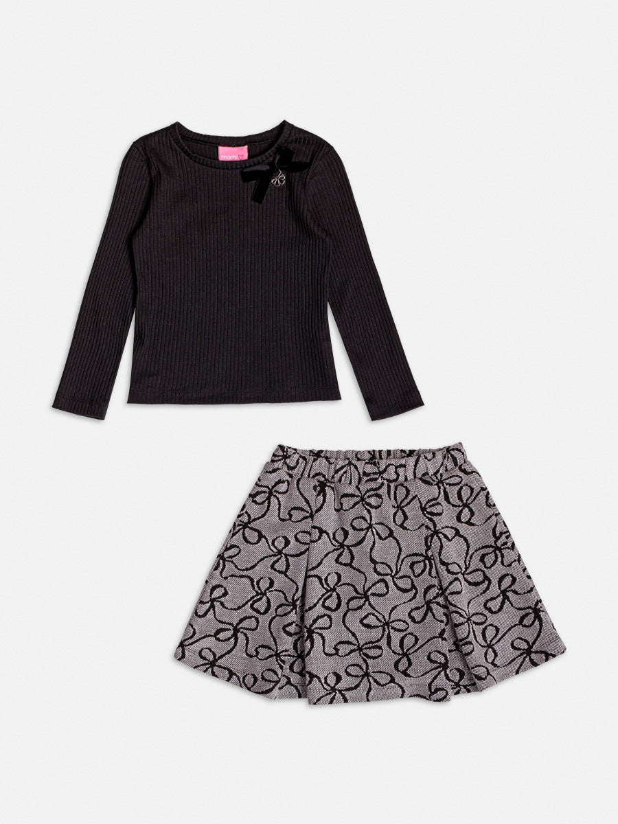 Conjunto Manga Longa Blusa Saia Preto - BambolePetit