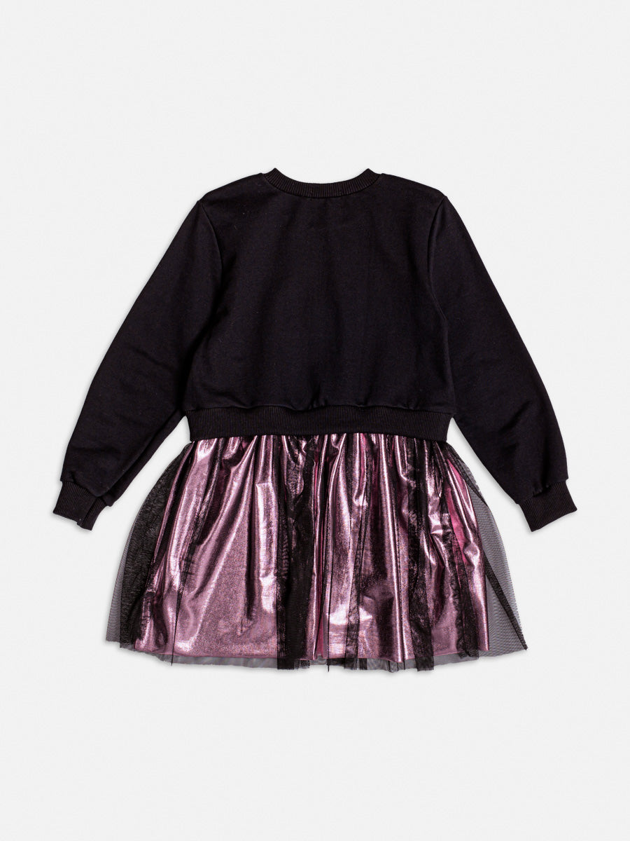 Vestido Manga Longa Com Saia De Tule Preto - BambolePetit