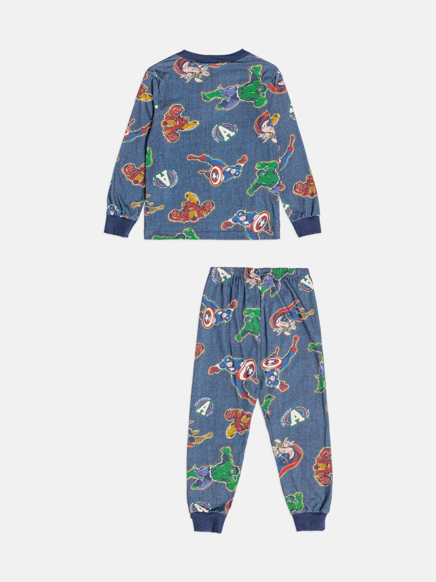Pijama Manga Longa Tshirt e Calca Marvel Heroes Azul Youccie