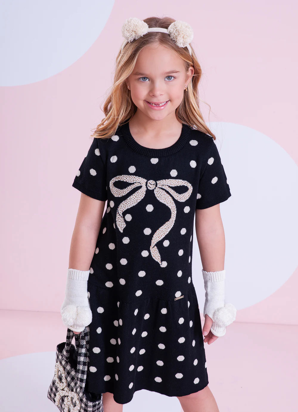 Vestido Tricot Poa Maxi Laço Cristal Preto Pituchinhus