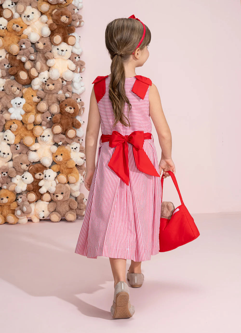 Vestido Algodão Listrado Maxi Laço Natal Pituchinhus