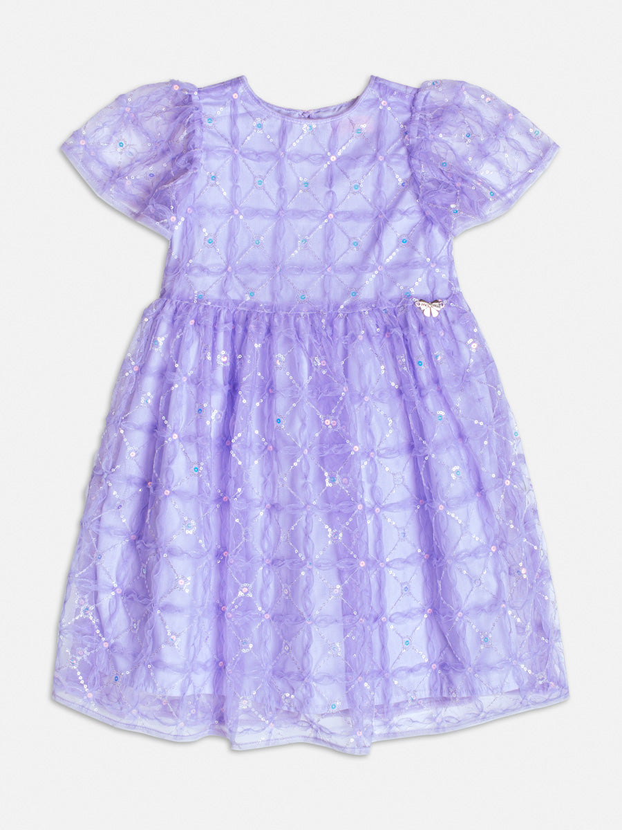 Vestido De Tule Flor E Paete Lilas - BambolePetit