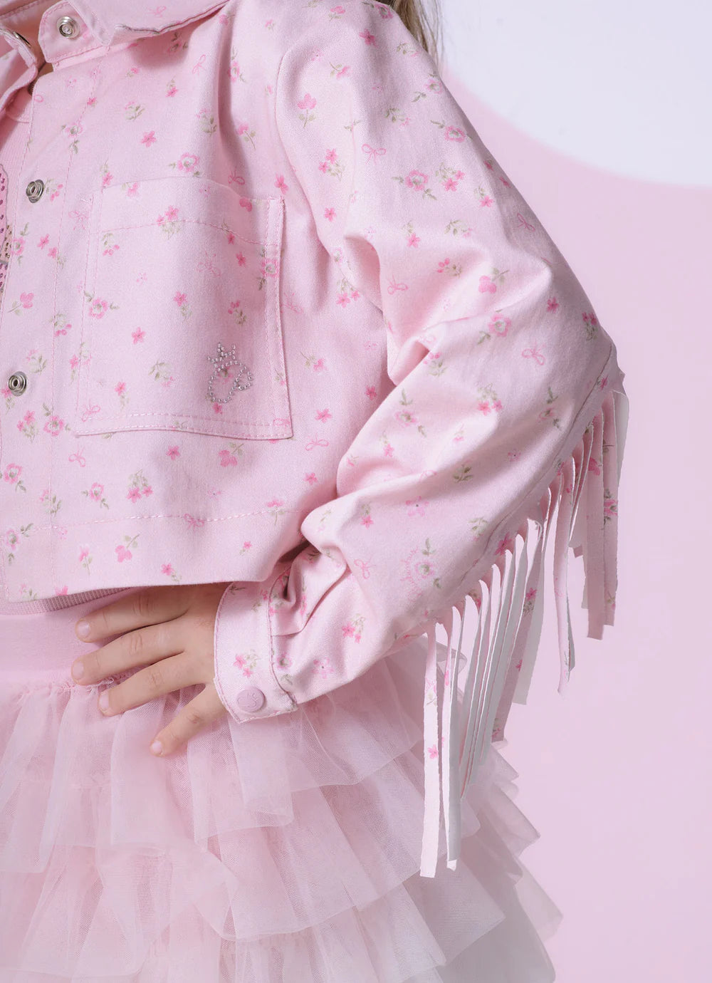 Jaqueta Sarja Estampada e Franjas Pituchinhus