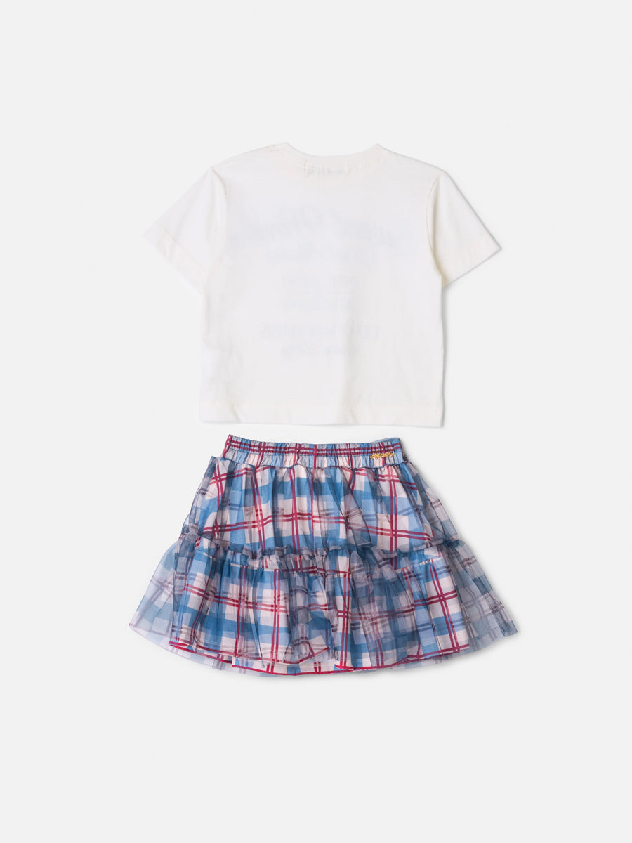 Conjunto Manga Curta Blusa e Saia Perola Animê