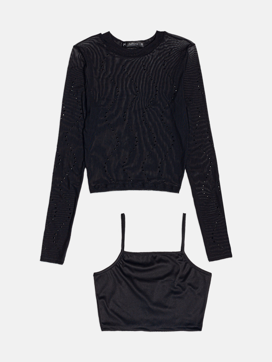 Blusa Tule Com Strass Preto I Am