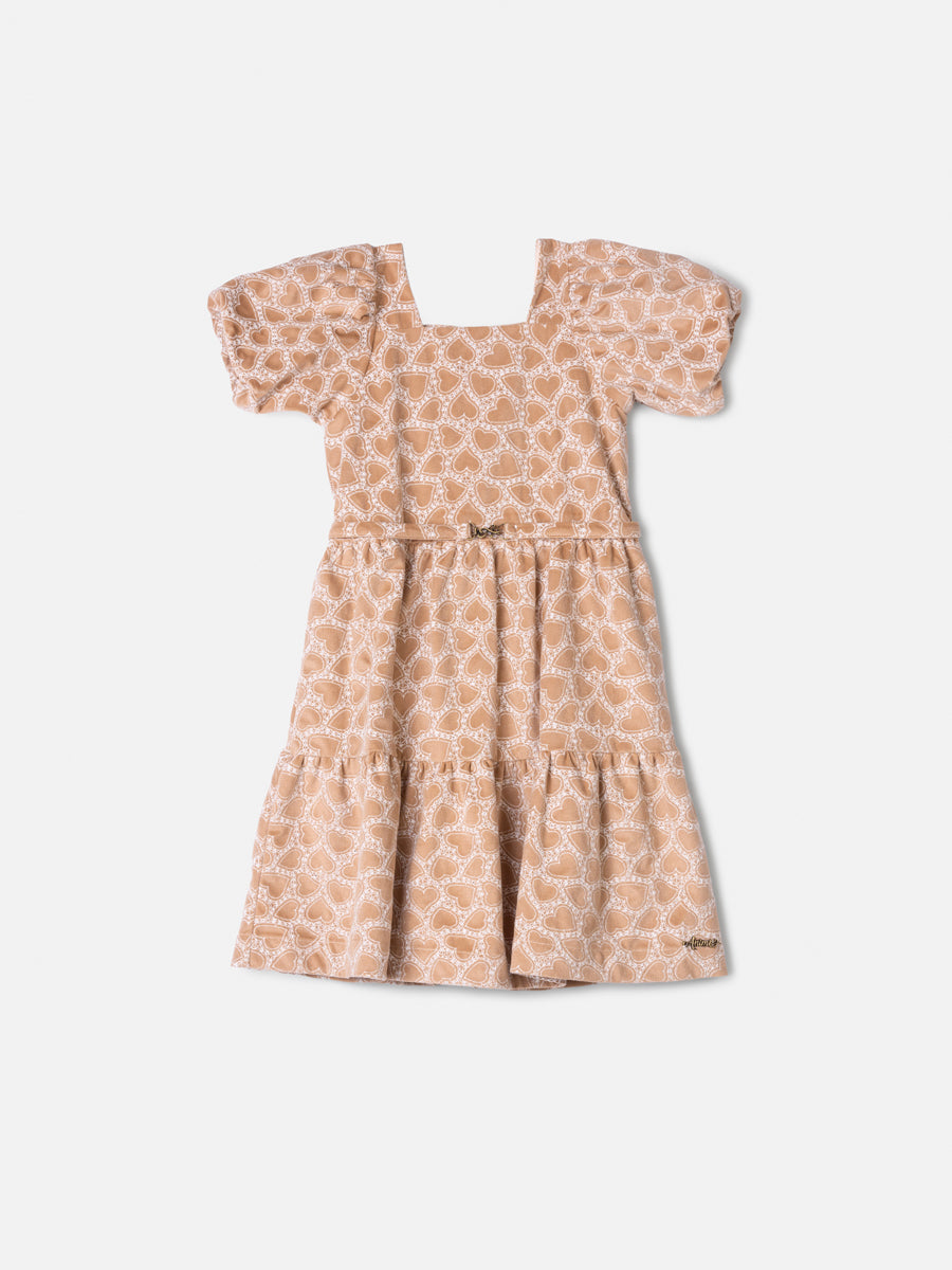 Vestido Cotelê Bordado Bege Animê