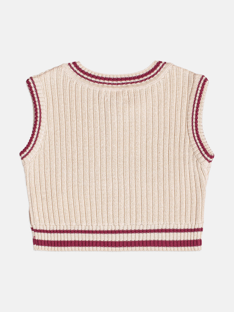 Colete De Tricot Com Listras Bege Vanilla Momi
