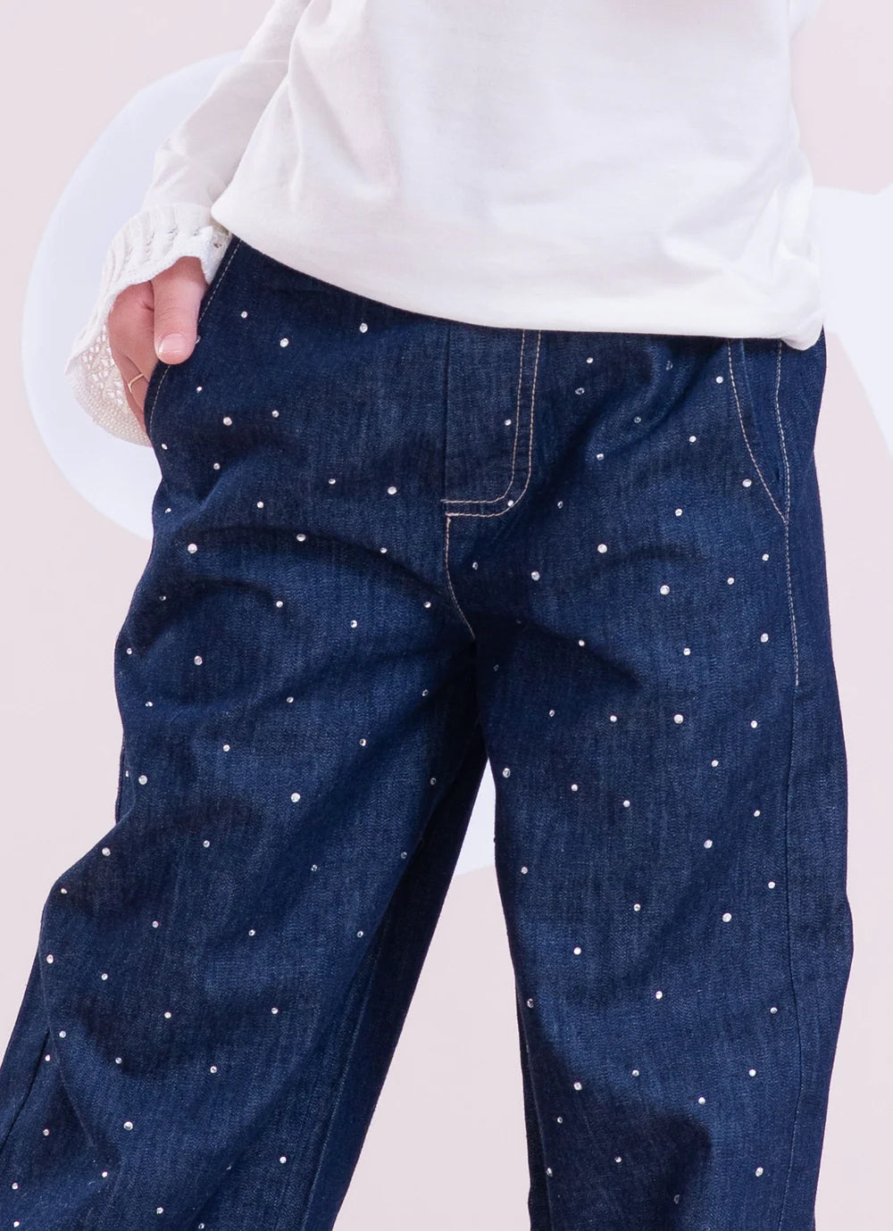 Calça Reta Jeans Fino Cristais Pituchinhus