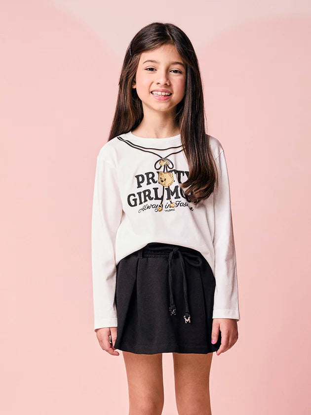 Blusa Manga Longa Urso Com Strass Perola Momi