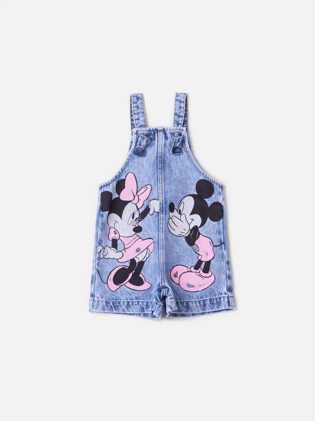 Jardineira Jeans do Casal Mickey e Minnie Anime