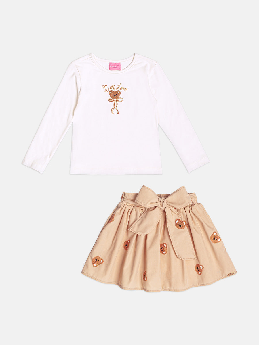 Conjunto Manga Longa Blusa e Saia Perola Momi