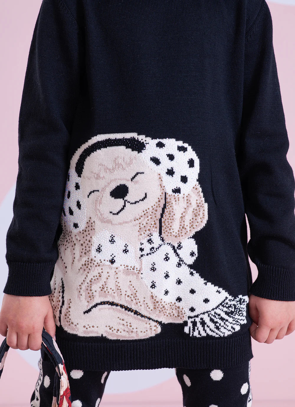 Maxi Blusa Tricot Cachorrinho Cristais Preto Pituchinhus