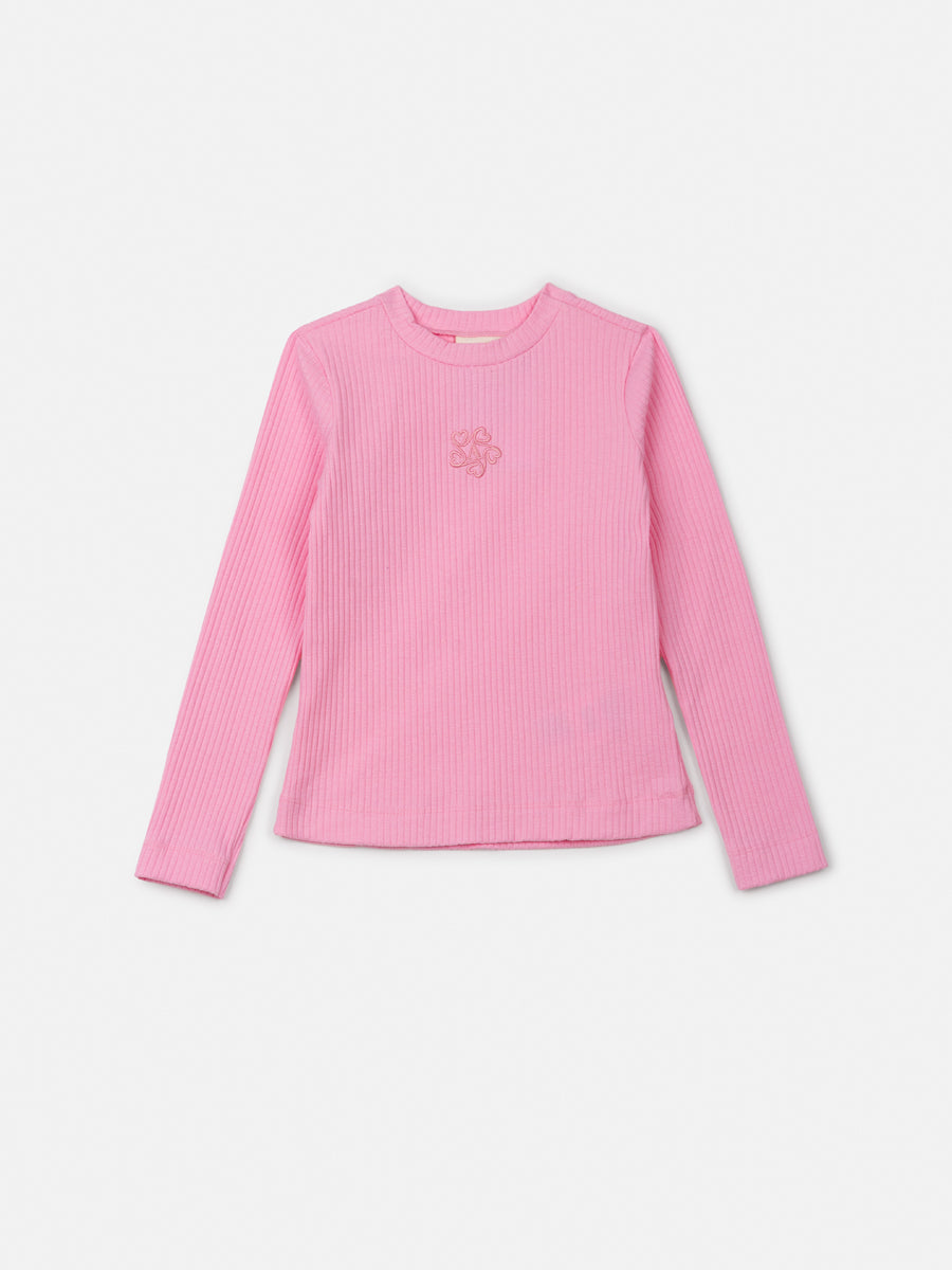 Blusa Manga Longa Essentials Canelada Rosa Barbie - BambolePetit