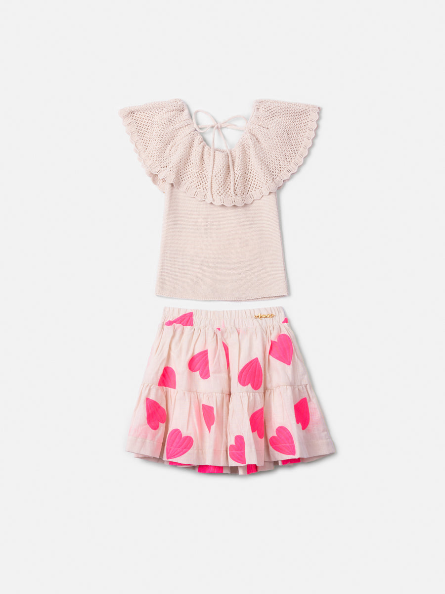 Conjunto Blusa e Saia Corações Anime