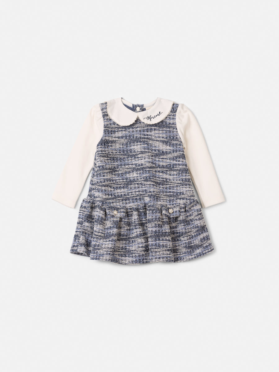 Vestido Com Gola Xadrez Azul/Prata Animê