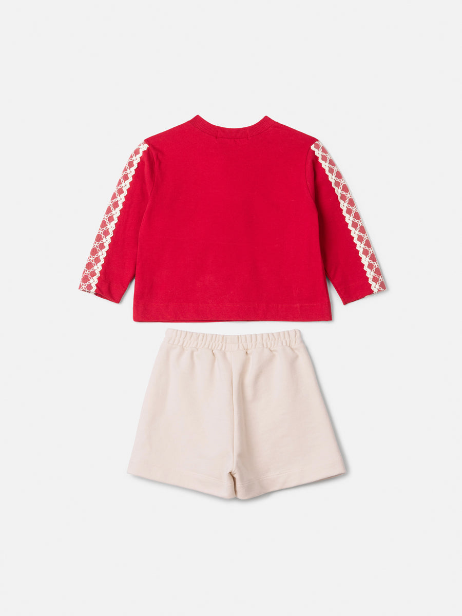 Conjunto Manga Longa Minnie e Short Vermelho Berry Animê