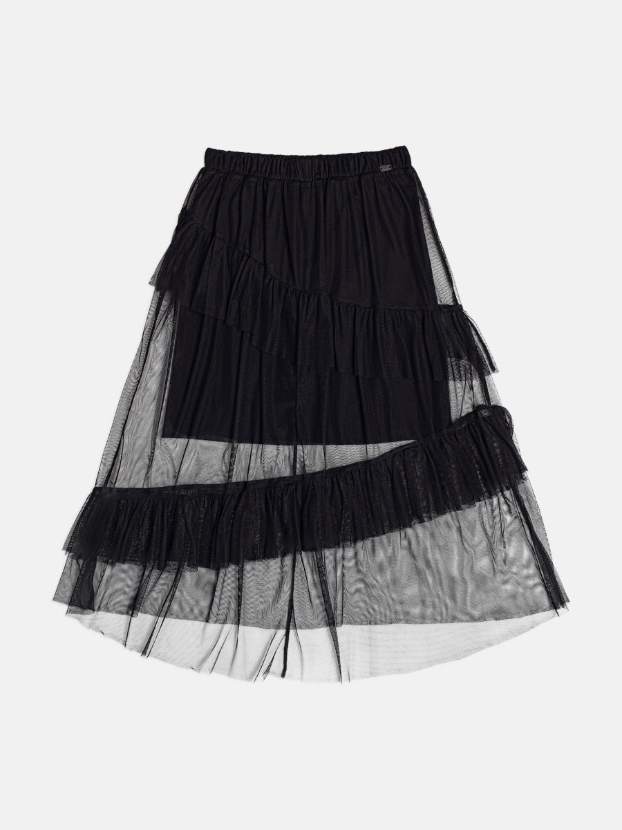 Saia Midi Tule Babados Preto I Am