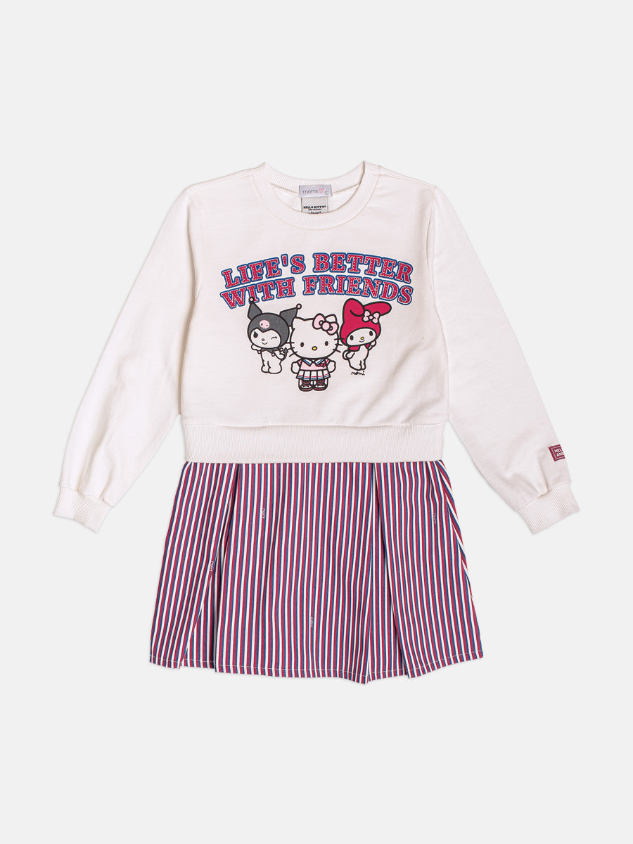 Vestido Manga Longa Hello Kitty Listras Perola Momi