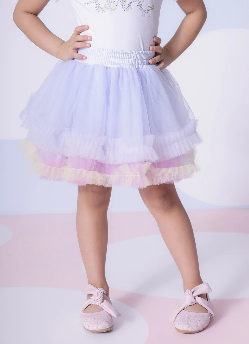 Saia Short Tule Babado Frufru Multicolor Pituchinhus