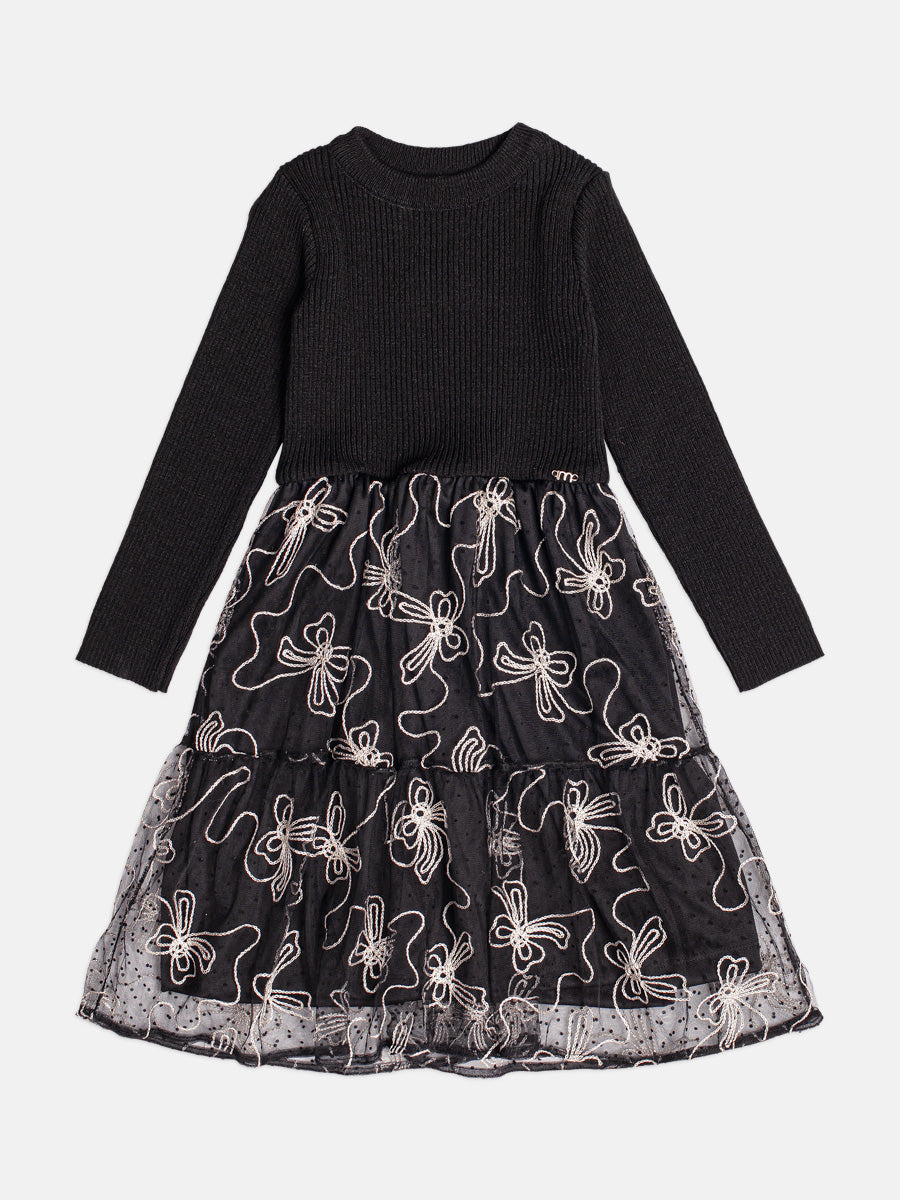 Vestido Tule Com Tricot Preto Momi