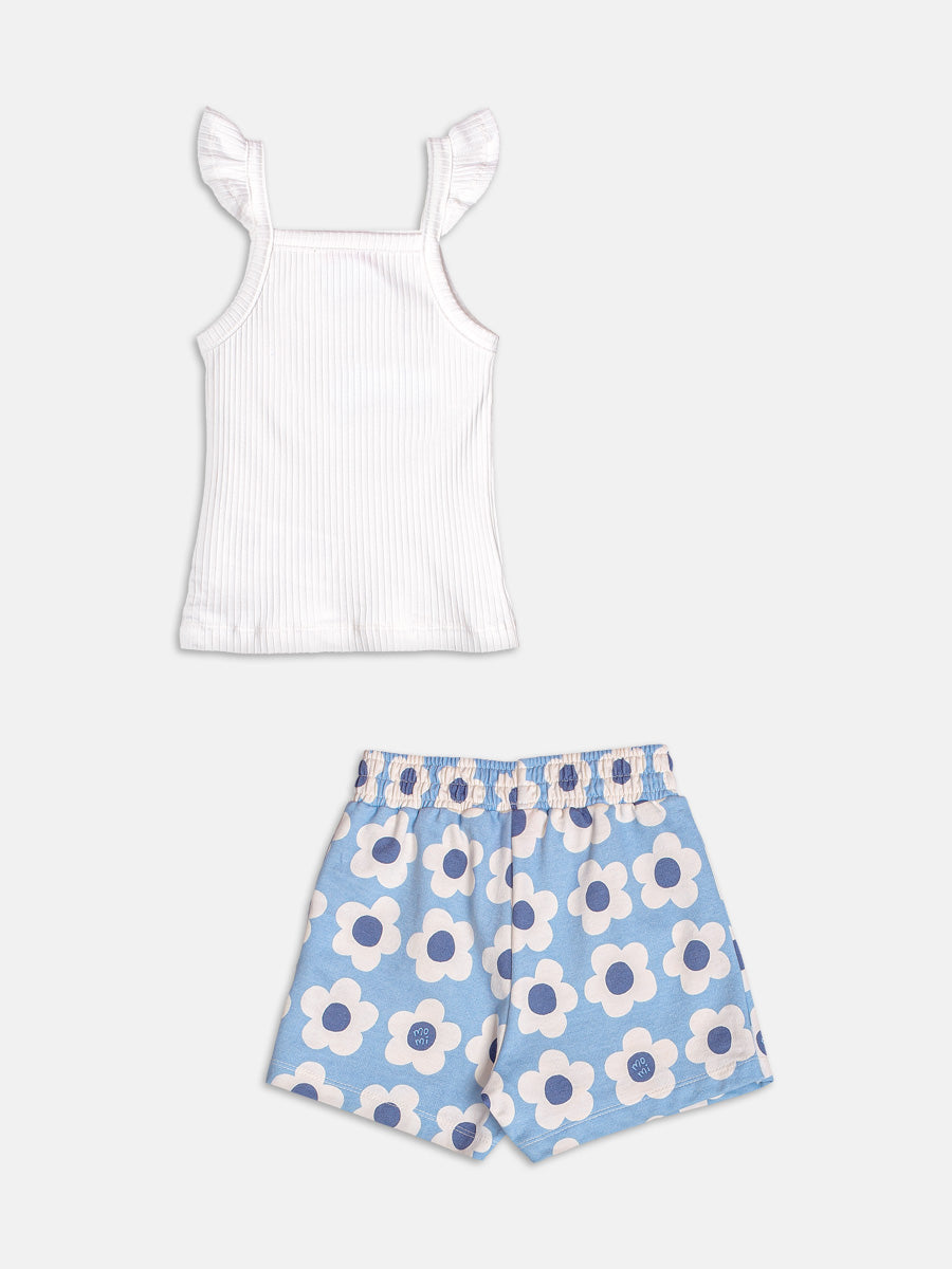 Conjunto Azul com Aplique de Flor Momi