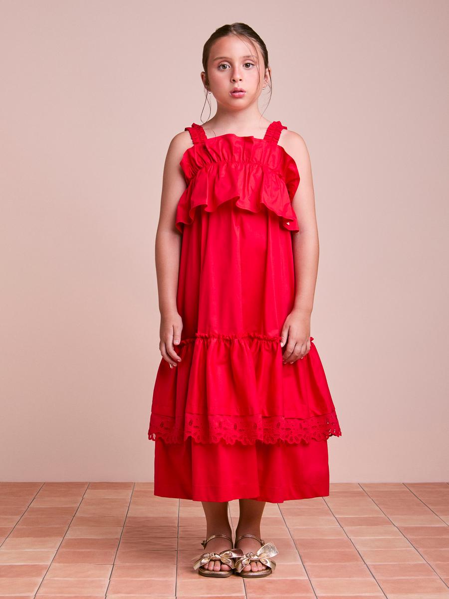 Vestido Infantil Vermelho com Babados Anime