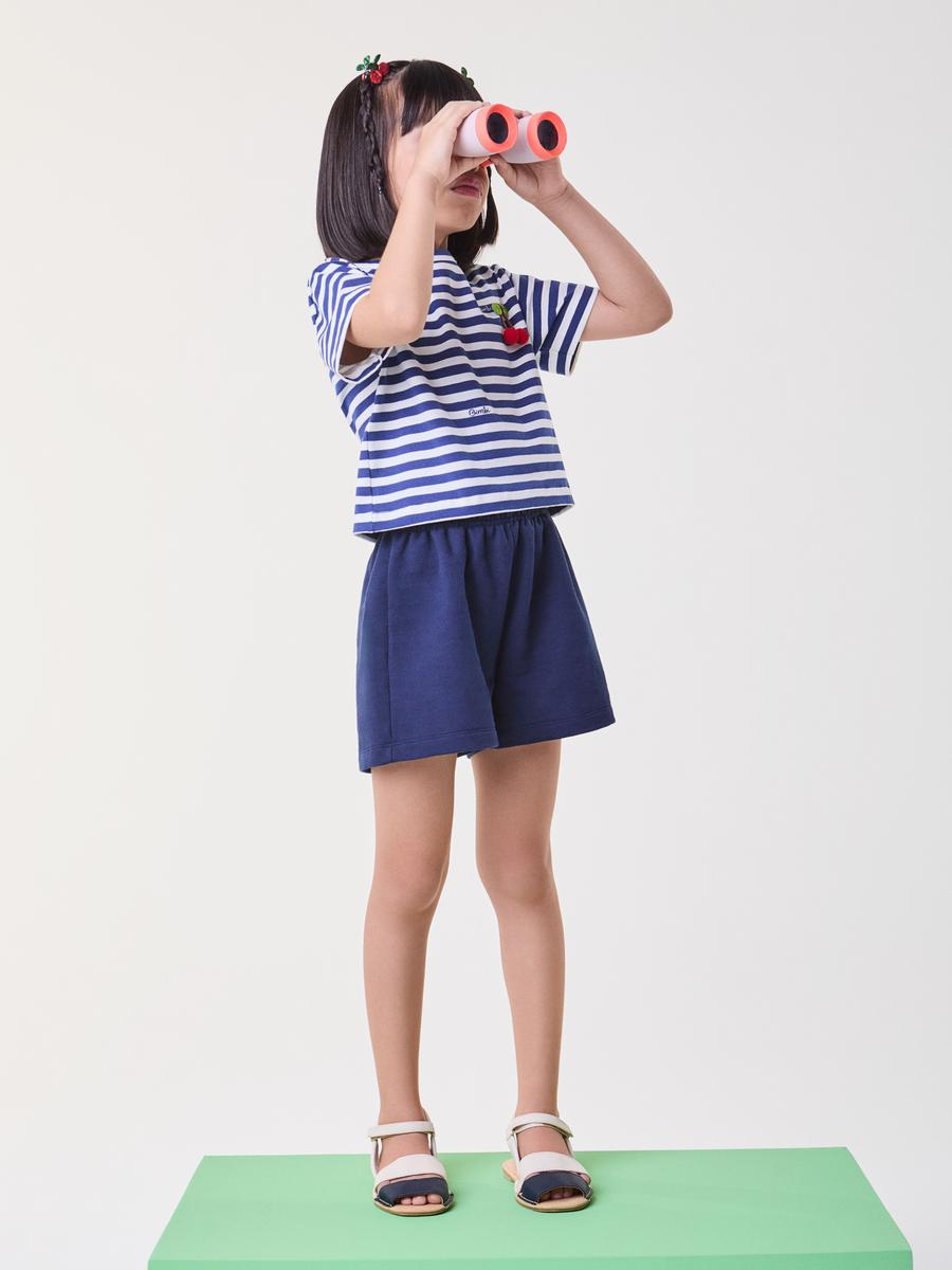 Conjunto Blusa e Shorts Listrado Azul Marinho Bimbi