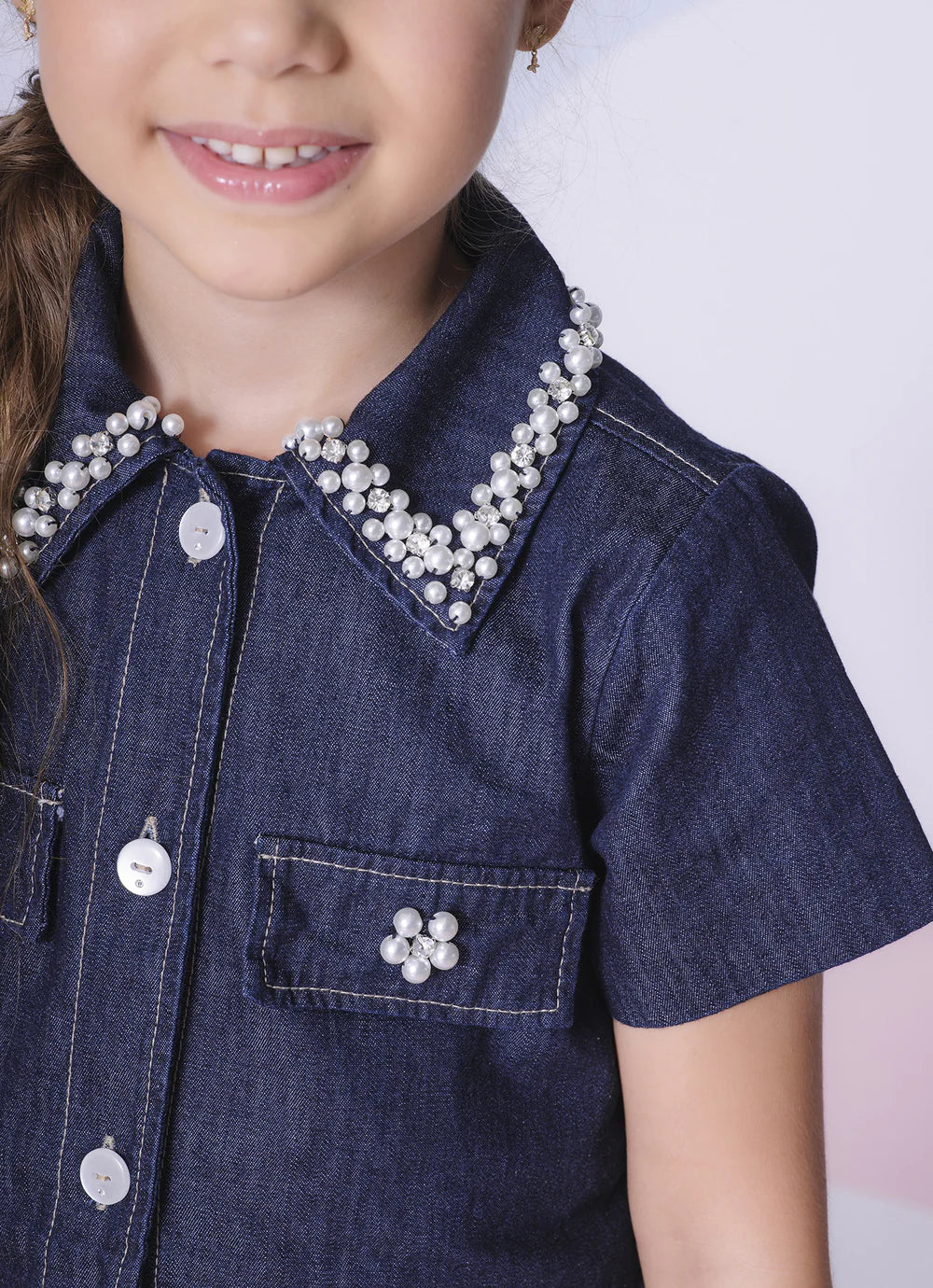 Casaqueto Jeans Fino Bordado Gola Pituchinhus