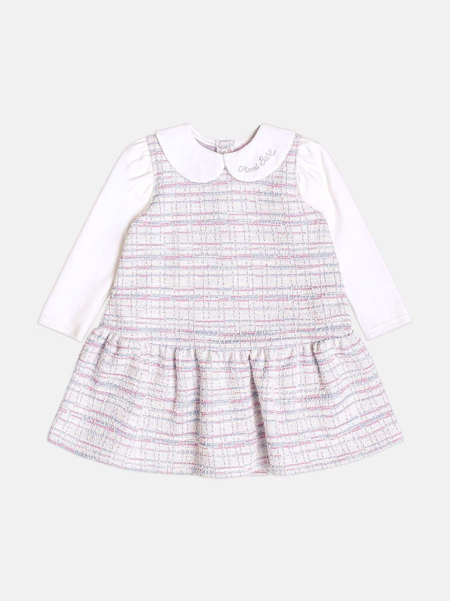 Vestido Manga Longa Tweed Rosa/Off/Azul Momi