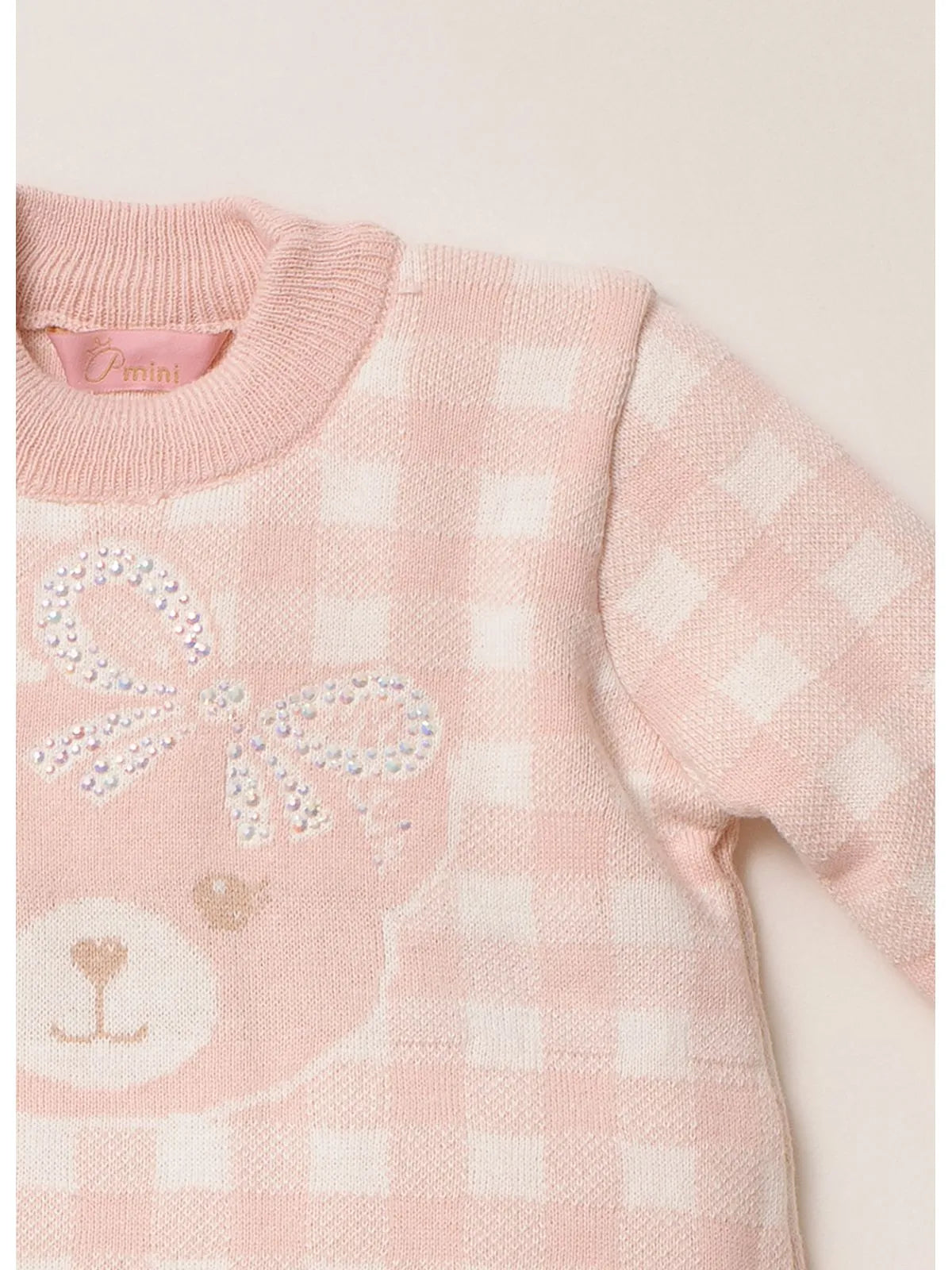 Conjunto Tricot Xadrez Ursinha Cristal Rosa Mel - BambolePetit