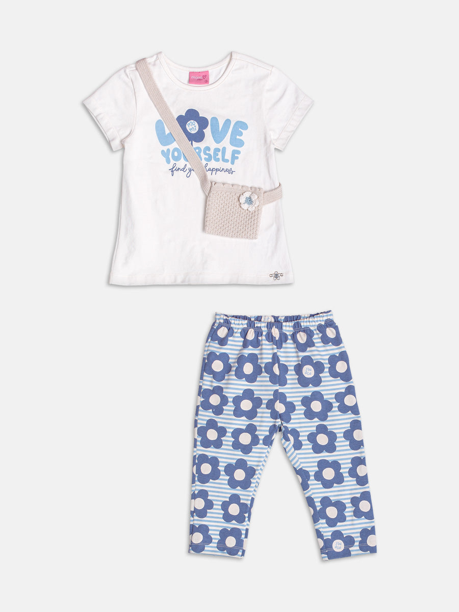 Conjunto Blusa e Legging Flores Fofas Azul Momi