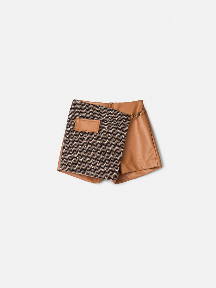 Shorts Saia Couro Toffee Animê