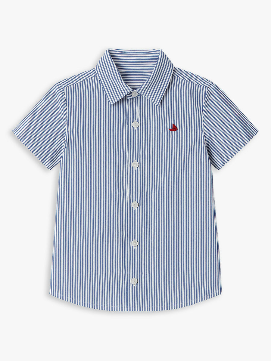 Camisa Manga Curta com Listras Azuis Bimbi